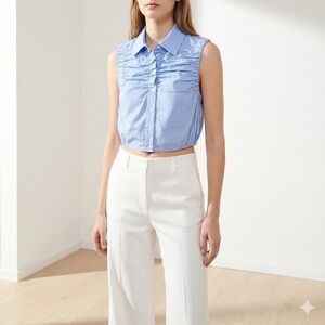 Sandro light blue Matera sleeveless cotton button front crop shirt – Small (1)